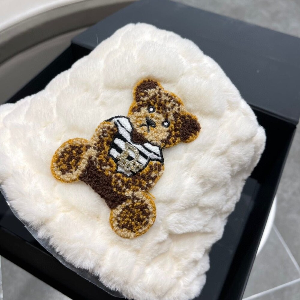 Dior Teddy Bear Embroidered White Faux Fur Bucket Hat - Picture 3 of 8